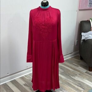 Free People Rose Ruched Embroidered Bishop Sleeve Dress/Tunic Top